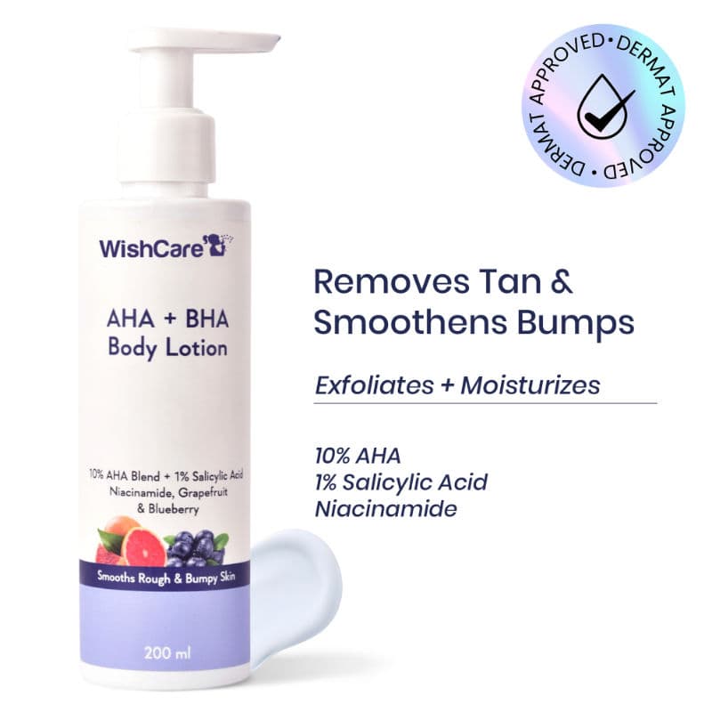 WishCare AHA + BHA Exfoliating Body Lotion for Strawberry Skin-Provides Deep Hydration & Detan Skin