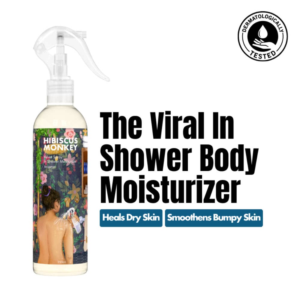 Hibiscus Monkey Velvet Spray Bergamot In-Shower Body Moisturizer, Dry Sensitive Skin, Dermat-tested