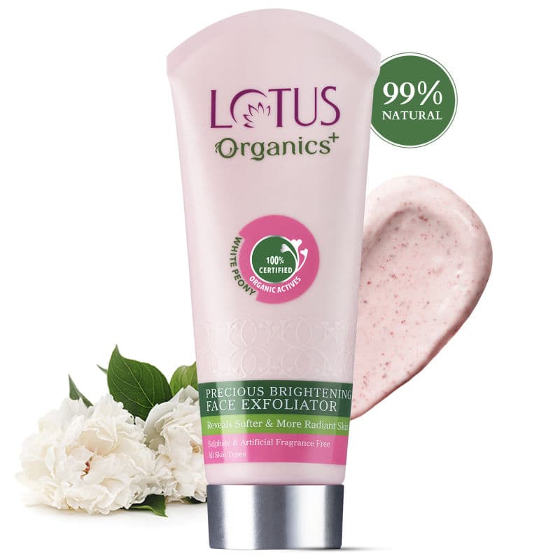 Lotus Organics Precious Brightening Face Exfoliator, White Peony,Gentle,Effective Organic Face Scrub