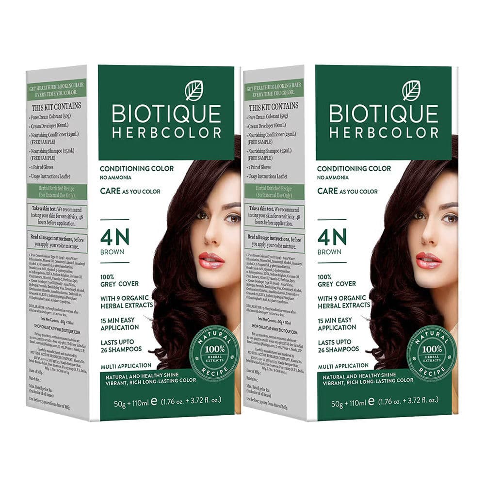 Biotique Herbcolor Hair Color 4N - Brown (Pack Of 2)