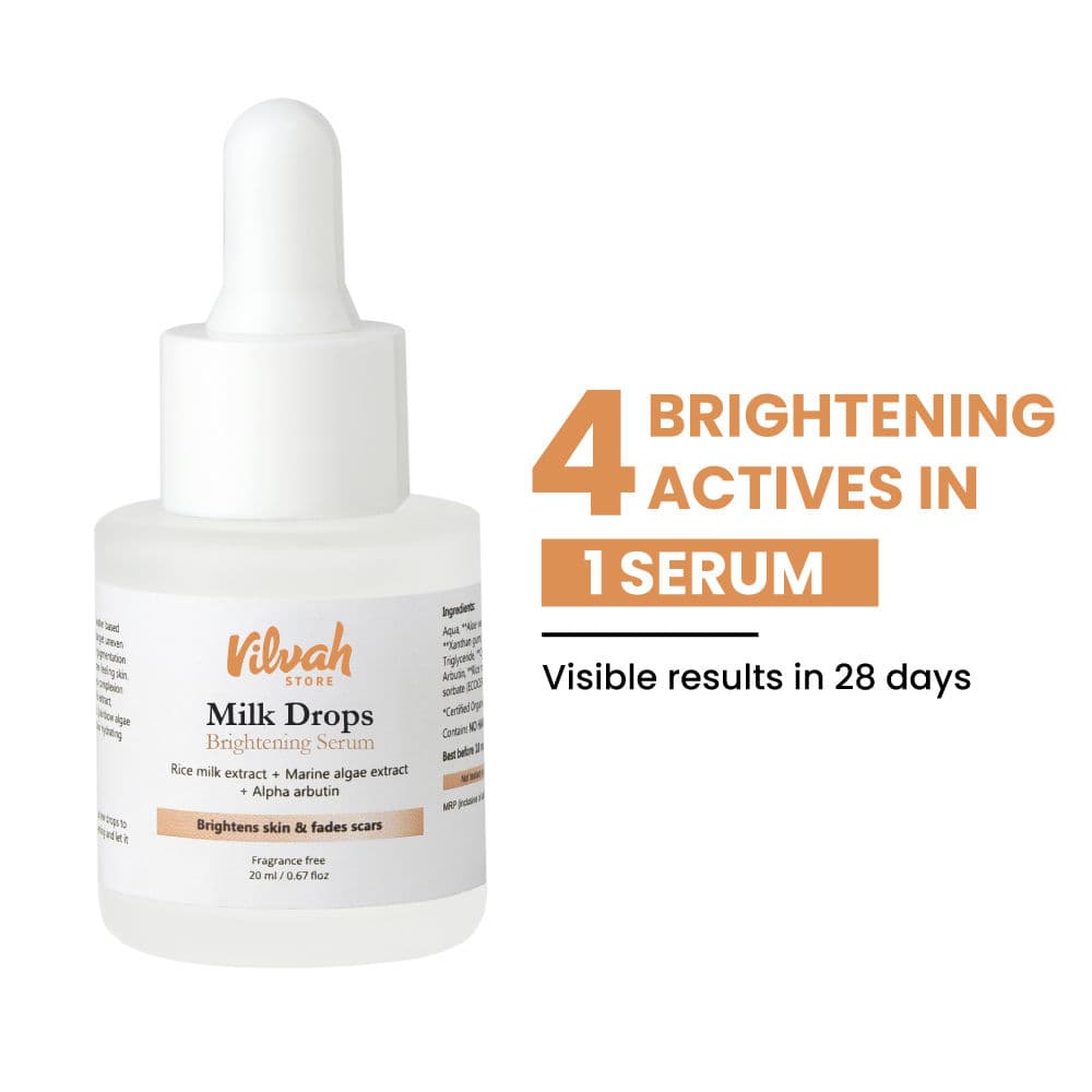 VILVAH Milk Drops Skin Brightening Serum With Rice Milk, Marine Algae Extract & Alpha-Arbutin