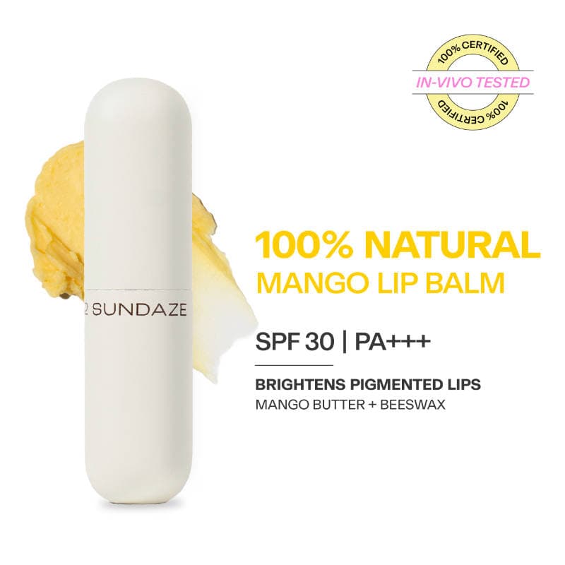 52 Sundaze 100% Natural Mango Butter Lip Balm for Dry & Pigmented Lips with SPF 30 PA+++