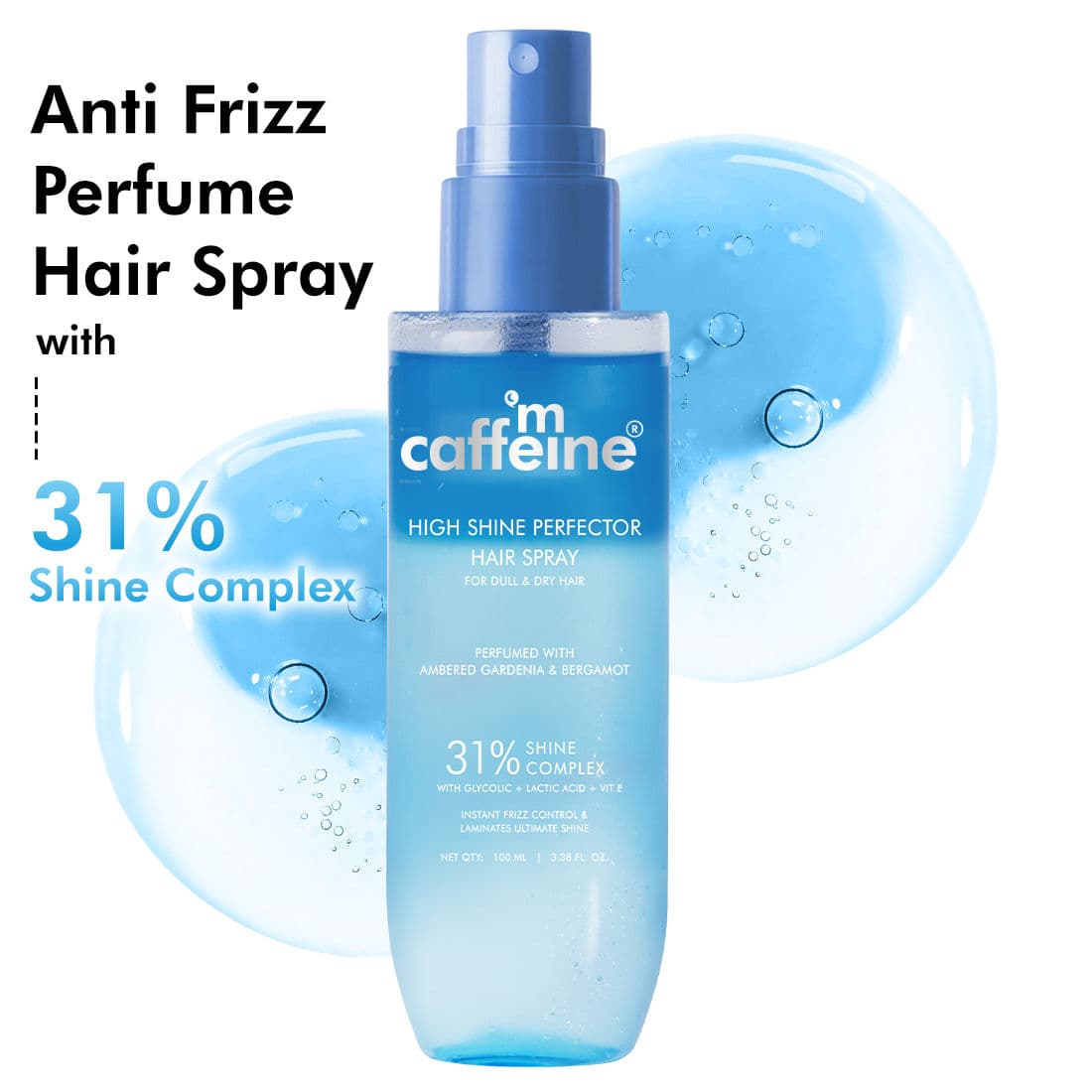 mCaffeine Anti-Frizz Perfume Hair Spray For Instant Shine, Glossy Smooth & Luxury Floral Fragrance