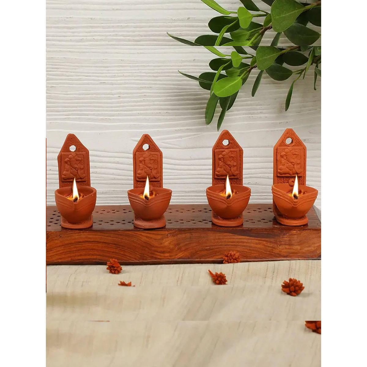 Amalfiee Ceramics Handmade Terracotta Ganpati Diya Lamp (Pack of 4)