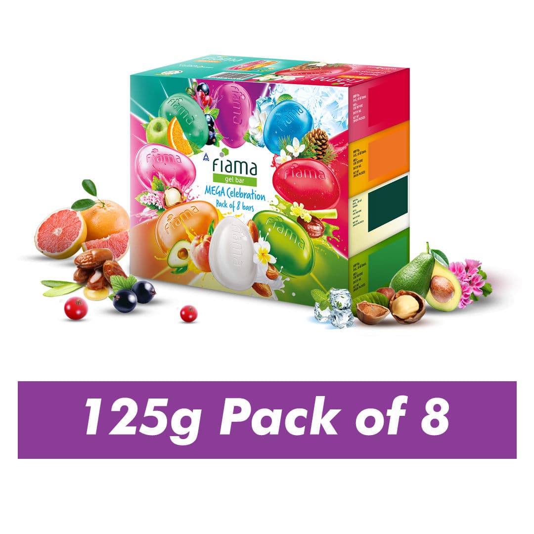 Fiama Gel Bar Mega Celebration Pack, Variety Pack, Safe On Skin - Pack of 8