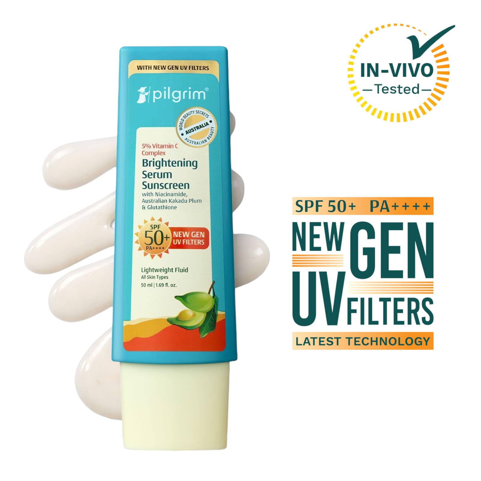 Pilgrim 5% Vitamin C Complex Brightening Serum Sunscreen SPF50+PA++++ In-Vivo tested