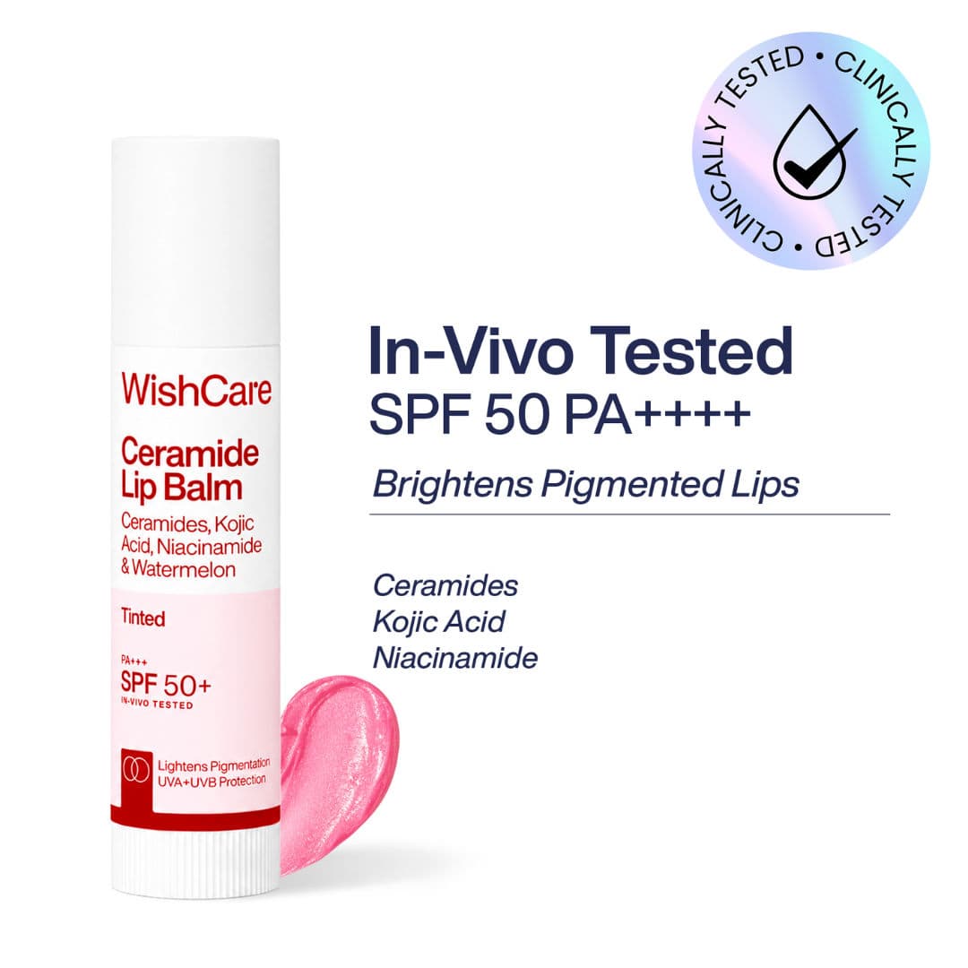 WishCare Tinted Ceramide Lip Balm for Dark Pigmented Lips with SPF50 PA+++ Heals Dry & Chapped Lips