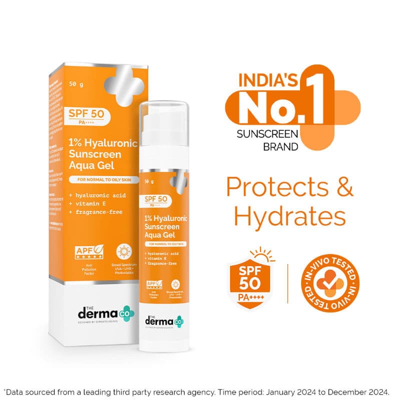 The Derma Co 1% Hyaluronic Sunscreen Spf 50 Pa+++ Aqua Gel For Normal To Oily ... - In-Vivo tested
