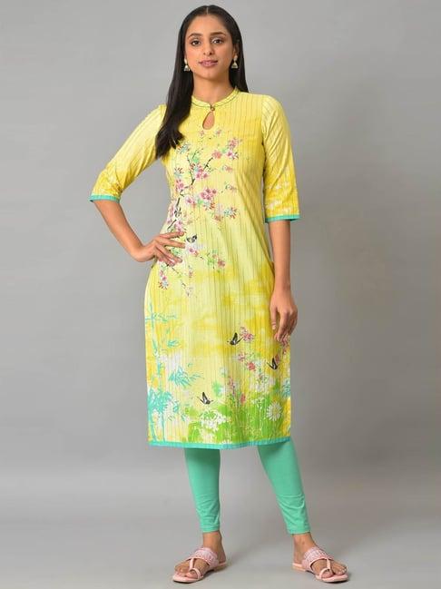 Aurelia Yellow Floral Print Straight Kurta