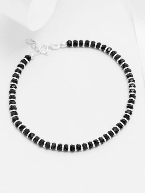Zavya Black Bead Charm 92.5 Silver Bracelet in Silver Chain