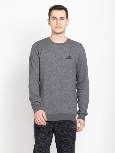 Adidas Grey Cotton Regular Fit Self Pattern Sweatshirt
