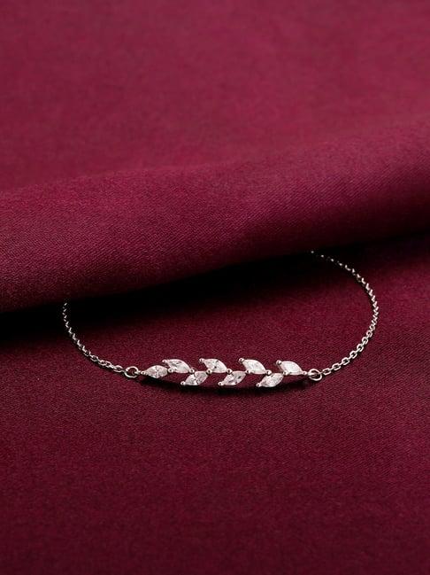 GIVA 92.5 Sterling Silver Zircon Ferns Flexible Fit Bracelet for Women
