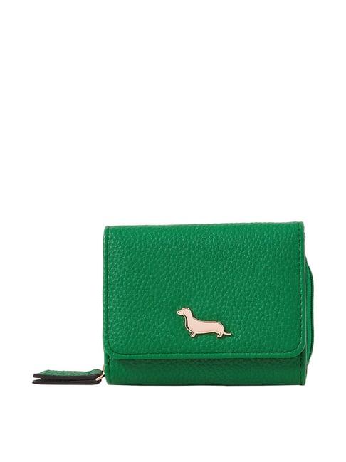 Accessorize London Sausage Green Solid Tri-Fold Wallet for Women