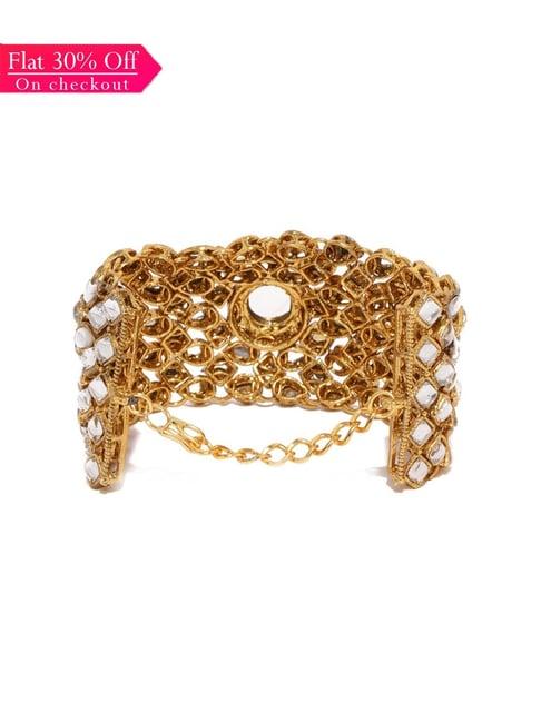 Zaveri Pearls Clear & Golden Alloy Broad Bracelet