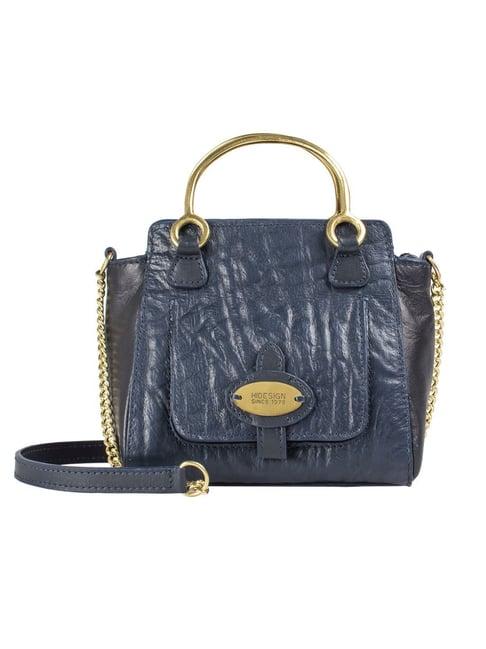Hidesign Blue Textured Medium Handbag