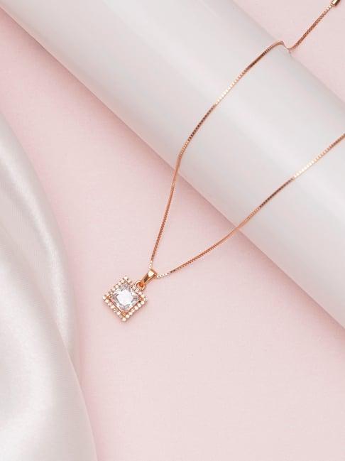 Zavya Square Solitaire Rose Gold-Plated 92.5 Sterling Silver Pendant with Chain