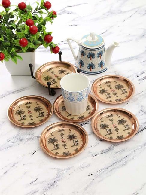 India Circus by Krsnaa Mehta Brown Iron Chevron Palms Coaster - Set of 6