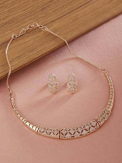 Zaveri Pearls Rose Gold Cubic Zirconia Party Bling Necklace & Earring Set-ZPFK15274