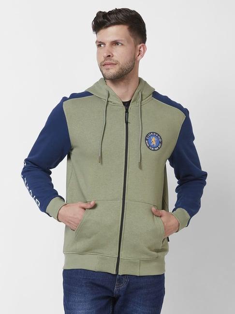 Giordano Oil Green Regular Fit Colour Block Hooded Sweatshirt