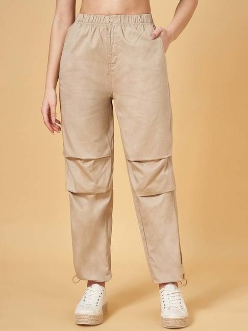 People by Pantaloons Beige Cotton Joggers