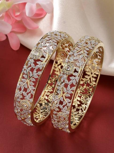 NVR Women's Gold Plated American Diamond Emblished Handcrafted Bangles - Set of 2