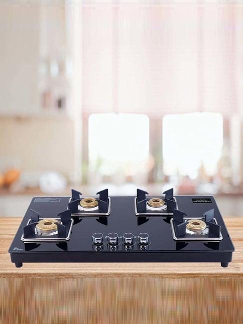 Wonderchef Octavia 4 Burner 8mm Toughened Glass Top Auto Cooktop with Forged Brass Burners (Black)