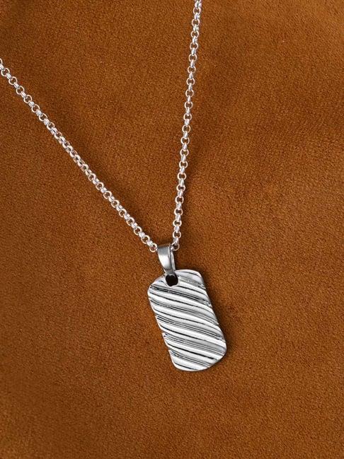 Clara 925 Silver Platinum Plated Wave Pendant Necklace with Chain Gift for Men
