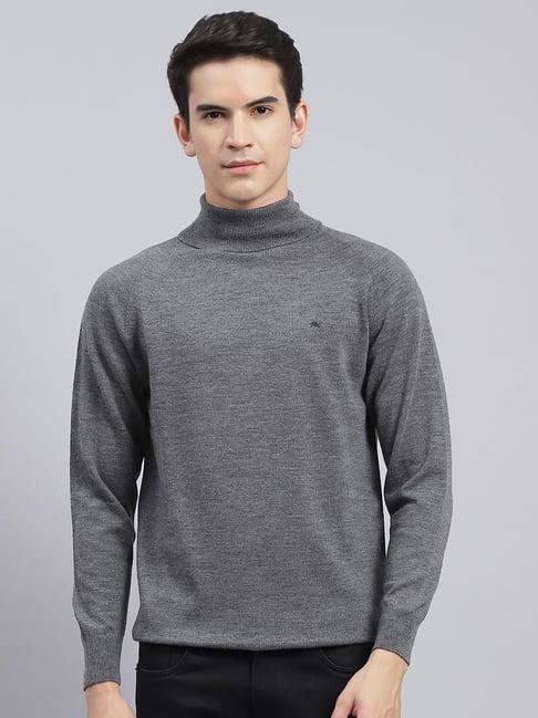 Monte Carlo Grey Pure Wool Regular Fit Solid Pullover