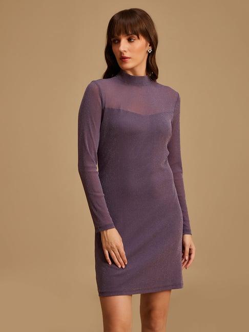 Kazo Light Purple Textured A Line Dress