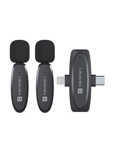 Portronics Vlogmate 2 Dual Mic Wireless Omnidirectional Microphone with 8 Pin Receiver (Black)