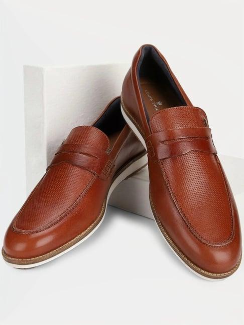 Louis Philippe Men Premium Leather Breathable Anti Slip Flat Heel Formal Loafers