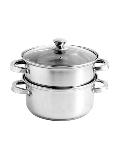 The Indus Valley Stainless Steel Steamer 2 Tier with Glass Lid | 21cm,1.4kg | 3Layer Sandwich Bottom