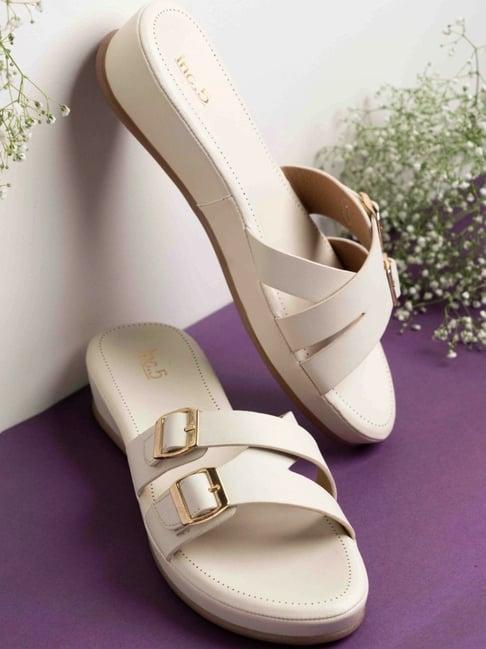 Womens Cream Comfort Double Strap Round Toe Comfort Flats