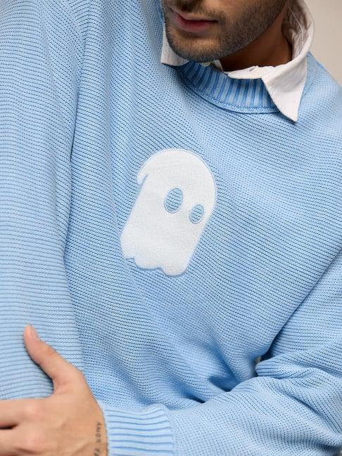 The Souled Store Blue Acrylic Loose Fit Embroidery Sweaters