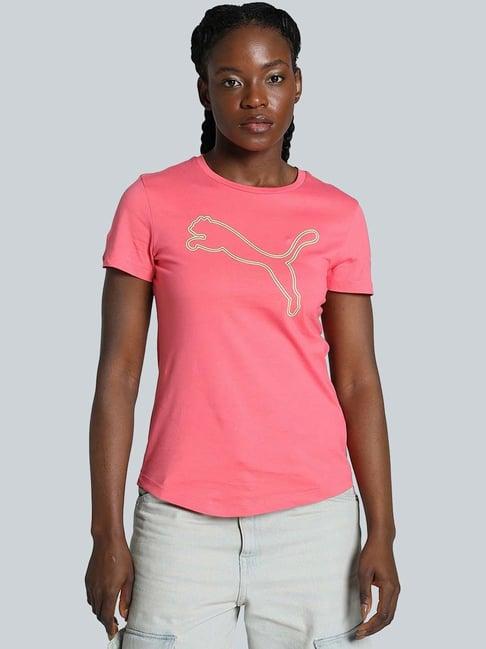 Puma Sun Kissed Coral Cotton Regular Fit Logo Printed T-Shirt