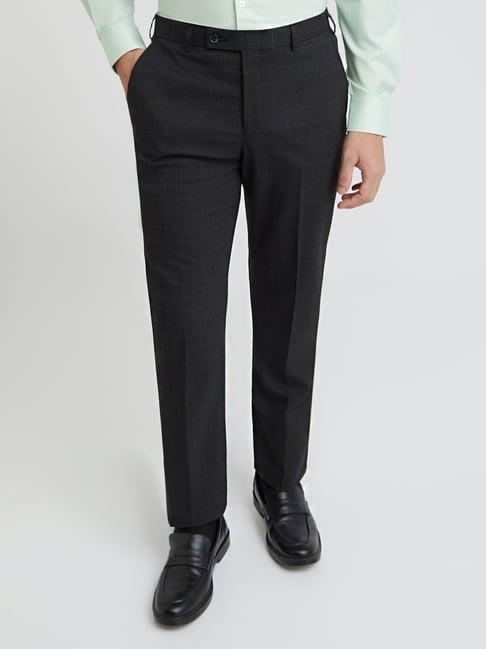 Park Avenue Grey Regular Fit Checks Trousers