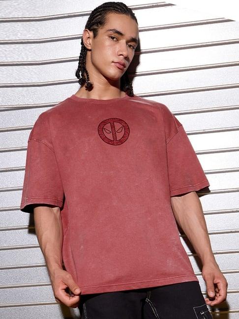 The Souled Store Pink Cotton Loose Fit Printed T-Shirt