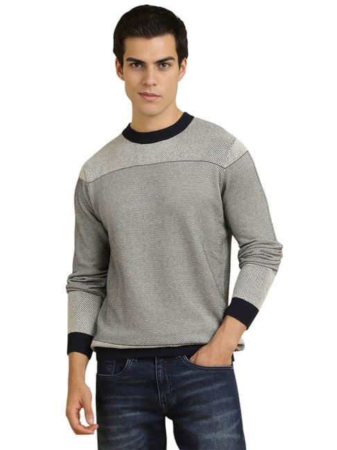 Allen Solly Grey Cotton Regular Fit Colour Block Sweater