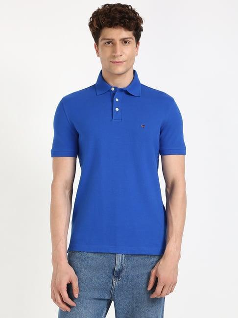 Tommy Hilfiger Kettle Blue Cotton Slim Fit Polo T-Shirt