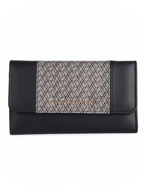 Van Heusen Black Casual Leather Tri-Fold Wallet for Women