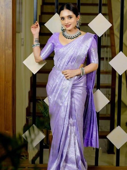 Satrani Lavender Silk Blend Woven Saree With Unstitched Blouse