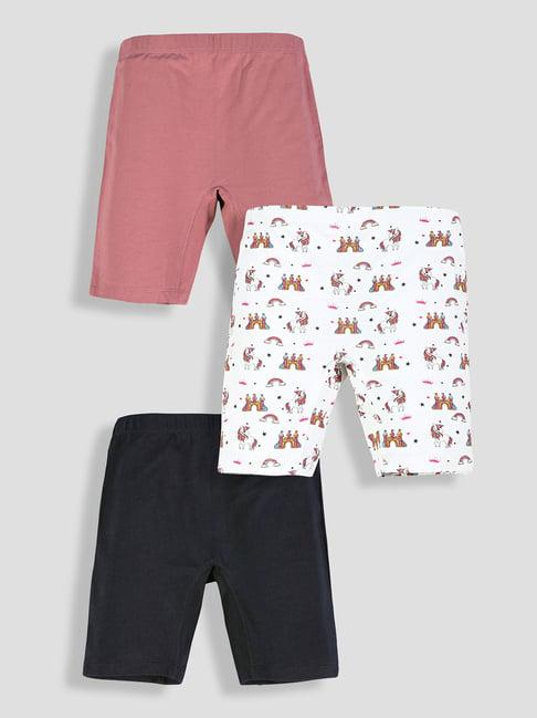 Tresnova Girls Multicolor Regular Fit Printed Cycling Shorts -Pack of 3