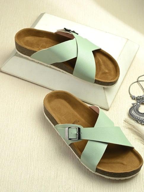 Hoversole Women's Xena Pistachio Cork Cross Strap Sandals