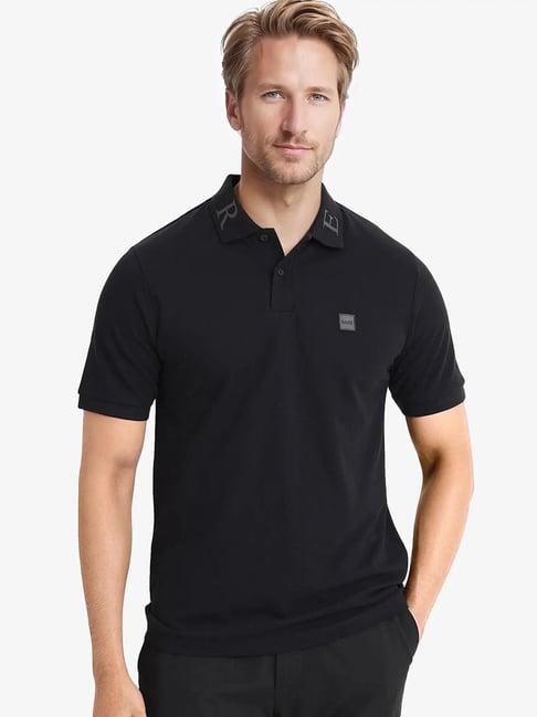Rare Rabbit Black Regular Fit Solid Polo T-Shirt