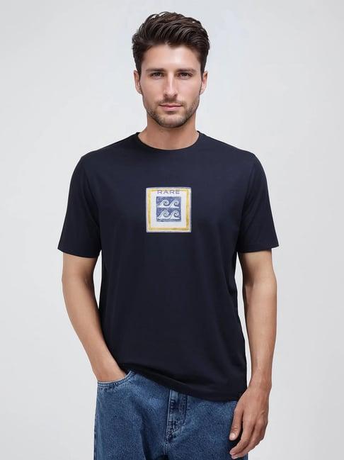 Rare Rabbit Navy Regular Fit Graphic T-Shirt