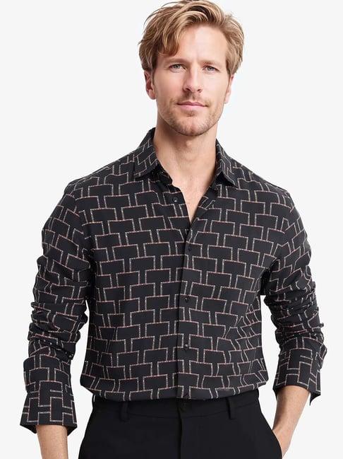 Rare Rabbit Black Regular Fit Geometric Shirt