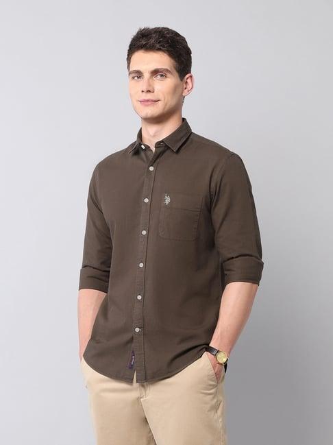 U.S. Polo Assn. Denim Co. Brown Cotton Slim Fit Shirt