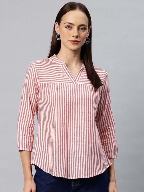 Cottinfab Red Cotton Regular Fit Striped Top