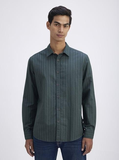 Pepe Jeans Green Regular Fit Striped Shirt