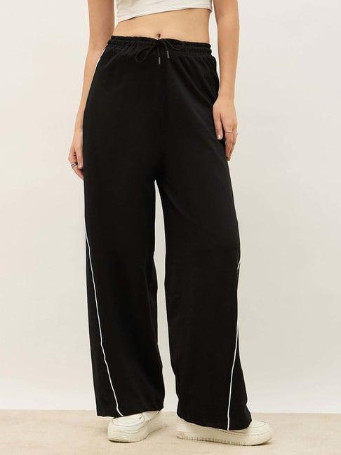 Styli Black Cotton Regular Fit Trackpants